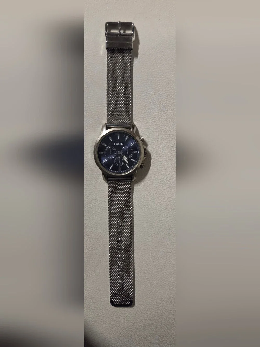 IZOD Men's S. Steel Mesh Watch Navy Face Quartz Movement 46 mm water resistant